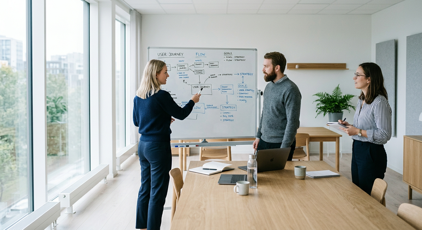 NordicAI.dev consultants working through a system diagram with a client team